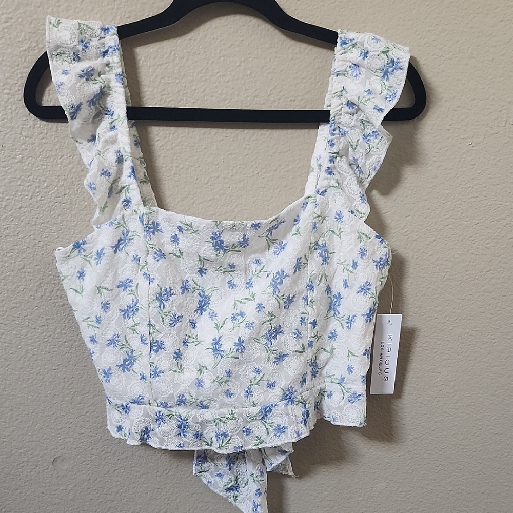 Kendall & Kylie White and Blue Floral Crop Top